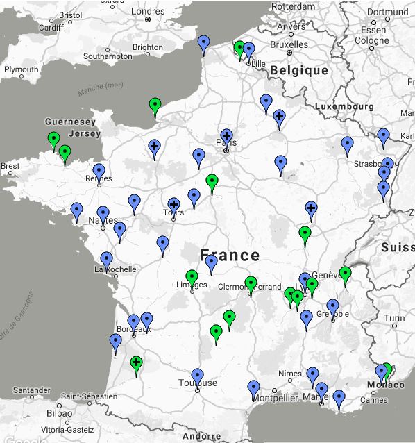 Répartition des villes à "greeters" en France